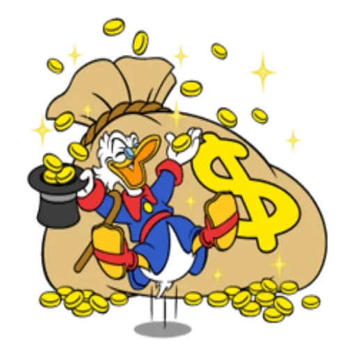 geld, dagobert duck, scrooge macdak geld, scrooge macdak mit einer tüte geld, scrooge macdak taschen mit gold