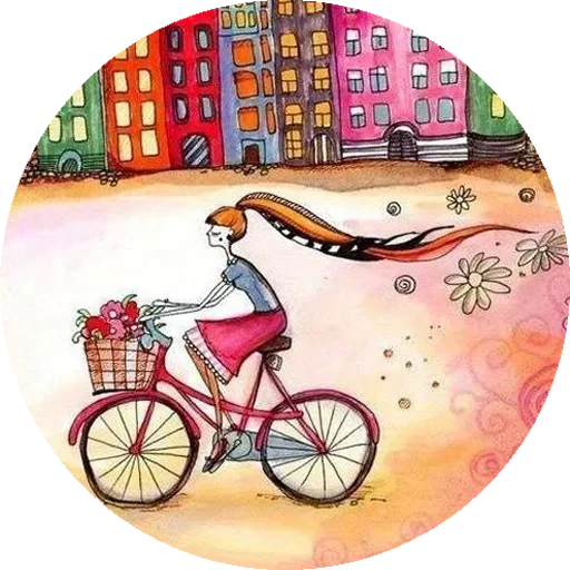 sepeda gadis, ilustrasi bersepeda, pada gambar sepeda, gadis itu mengendarai sepeda, menggambar sepeda gadis