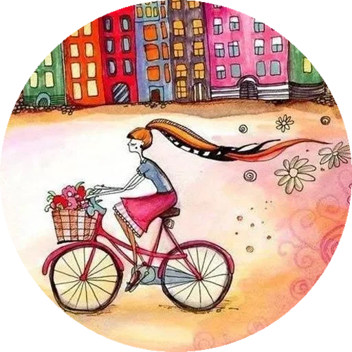 girl bike, bicycle illustration, on bicycle pattern, the girl on the bicycle, girl bike pattern