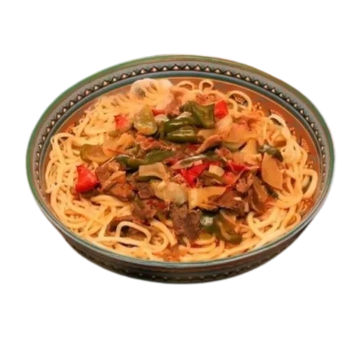 лагман, лагман блюдо, лапша wok вок, предметы столе, базилик спагетти евро 0.2