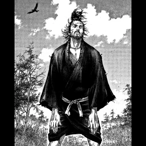 самурай манга, самурай иллюстрация, самурай мусаси миямото, миямото мусаси бродяга, самурай чамплу миямото мусаси