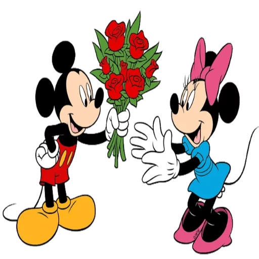 mickey mouse, flor mickey mouse, ratón de álamo, mickey mouse ofrece flores, mickey mouse le da flores a minnie