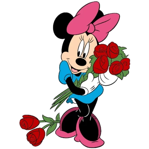 mickey mouse, minnie mouse, kartun minnie mouse, mickey mouse menawarkan bunga, disney minnie mickey love