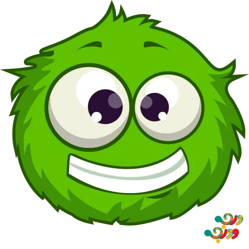 a toy, rainbow puffle, green monster, green wheel logo