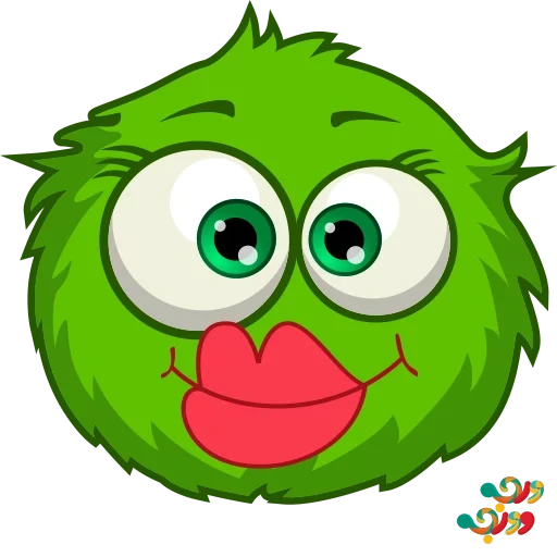 a toy, rainbow puffle, green monster, green fluffy