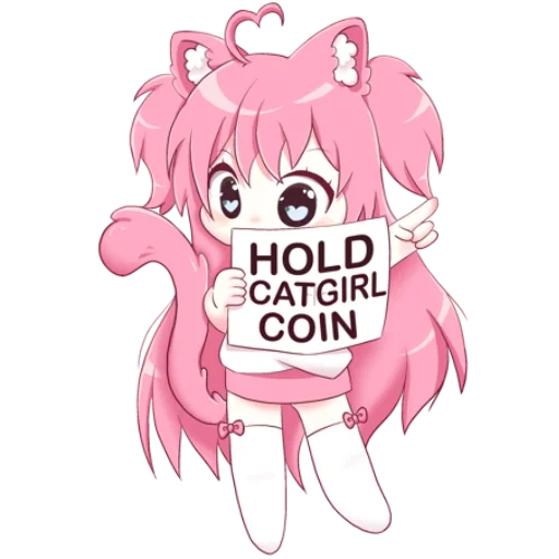 chibi, anime, niña gata, moneda de gata, logotipo de catgirl coin