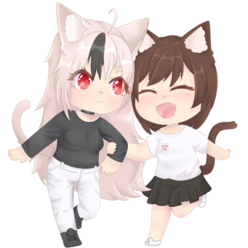 some anime, arts anime, chibiks of cats, anime characters, shirakami fubuki and nekomata okayu