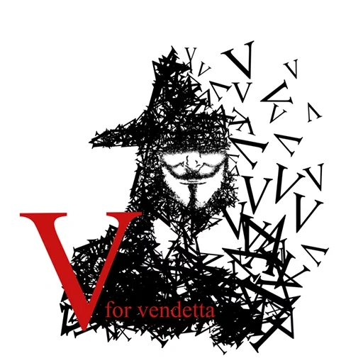 v for vendetta, v se refiere a la venganza, bolt más señales de venganza, v arte del odio, virgin galaxy logo