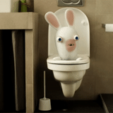 banheiro de coelho, rayman raving rabbits, cartaz do raving rabbits wc, coelho louco fora do vaso sanitário