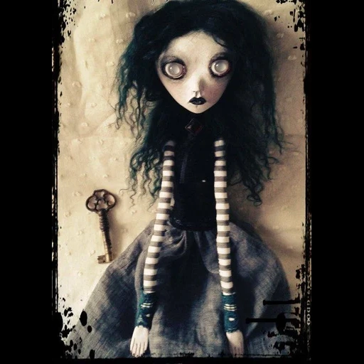 art dollars, dolls of tim berton, dolls blize horror stories, gothic rag dolls, gothic textile dolls