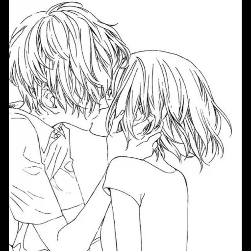 pasangan komik, ciuman anime, lukisan pasangan anime, sketsa ciuman anime, cium pola anime