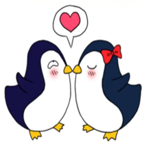 pinguino, pinguini della coppia, pinguino con il cuore, pinguini di cartone animato innamorati, cat penguin san valentino