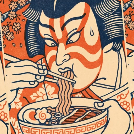 иероглифы, искусство, япония гейша, retro самурай, японский плакат лапшой