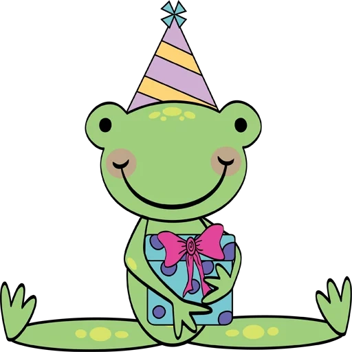 лягушка клипарт, лягушонок подарком, с днем рождения лягушка