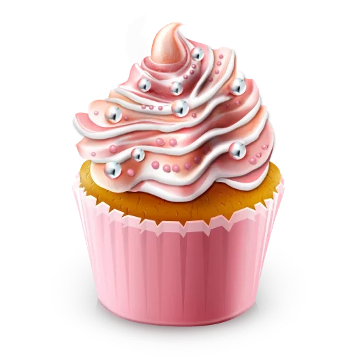 muffin merah muda, pola kue mangkuk, muffin dengan latar belakang putih, cupcake yang indah, kue dengan latar belakang putih