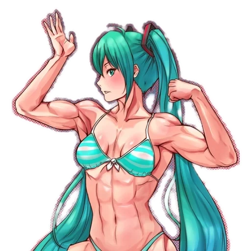 мику хацунэ, аниме девушки мышцами, аниме девушка мускулами, хатсуне мику muscle growth