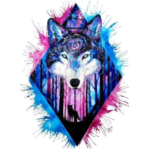 tattoo wolf, padrão de lobo, esboço de lobo, o lobo é místico, tattoo wolf color