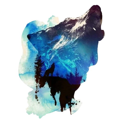 gran lobo, robert farkas, acuarela de lobo, imagen borrosa, black black wolf watecolor