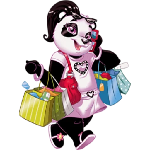 панда покупками, панда иллюстрация, пандочки мультяшные, ждем за покупками панда, панда девочка прозрачном фоне