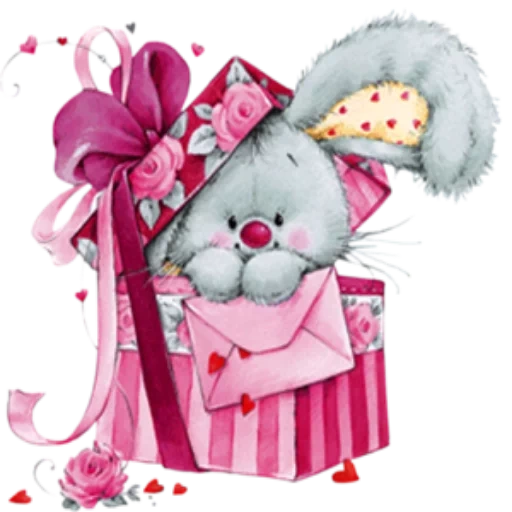 hadiah kelinci, kartu yang indah, gambar yang indah iblis, ulang tahun kartu pos yang lucu, selamat ulang tahun untuk gadis cantik selamat