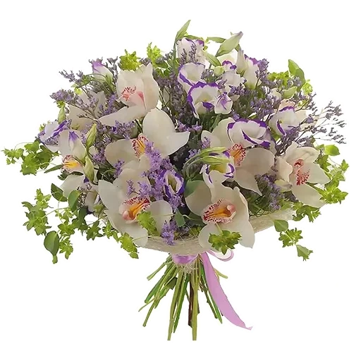 eustoma bouquet, bouquet von orchideen, lizianthus bouquet, die blüten des orchideenstraußes, blumenstrauß von eastoma rose