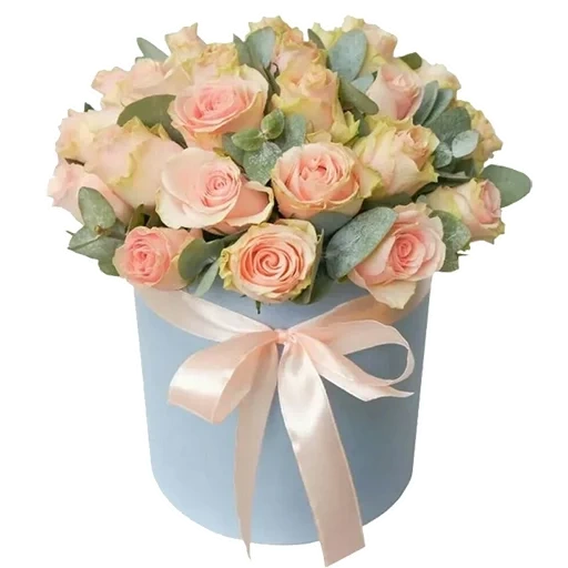 bouquet box, hatbox, cream rose bouquet, hatbox rose, rose hat box