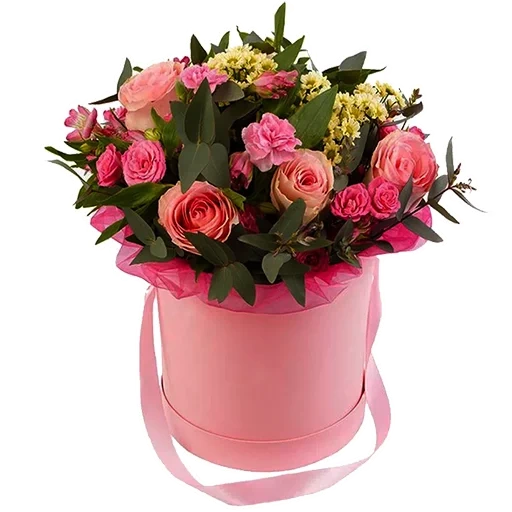hatbox, bouquet box, flower delivery hat box, bundles of flowers in boxes, spring bouquet boxed