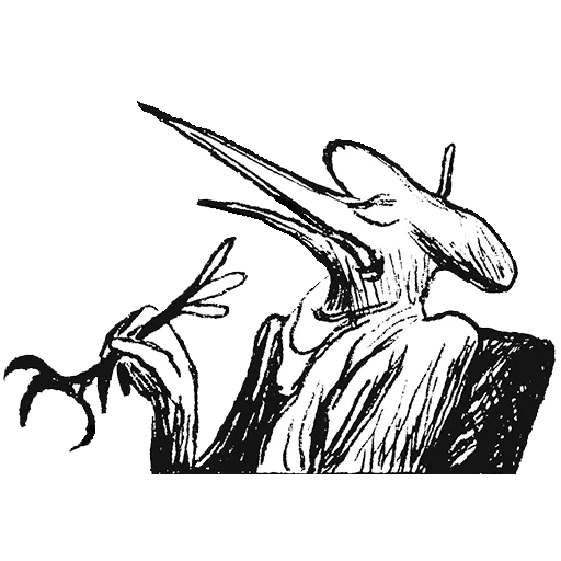 krähe, illustration, vierzig raben, seitentext, pterodaktylzeichnung