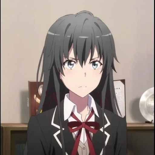anime girl, cartoon character, yukino yukinoshita, from below by jinna animation, yukinoshita yukina screenshot