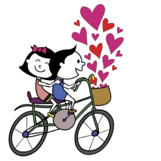 влюбленные рисунок, вело любовь рисунок, пара велосипеде вектор, молодожены велосипеде вектор, влюбленные человечки велосипед вектор