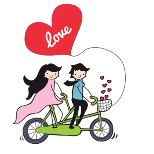 любовная пара, велосипед сердечками, день влюбленных велосипед, молодожены велосипеде вектор, день святого валентина велосипед