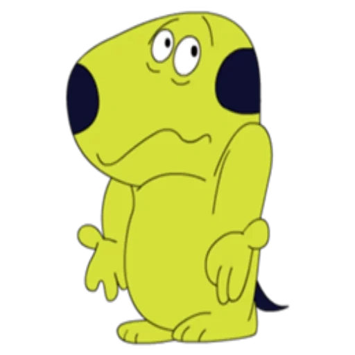 perro, rana amarilla, rana kermita, rana loca, el personaje es una rana amarilla