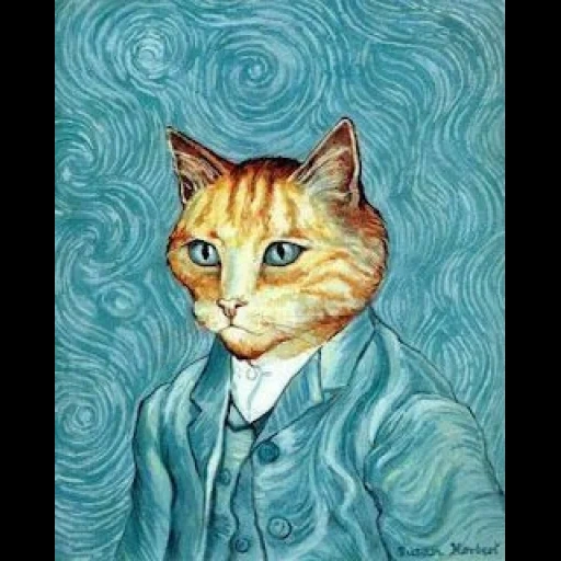 кот ван гог, кошачий арт, кошка портрет, винсент ван гог, иллюстрация кошка