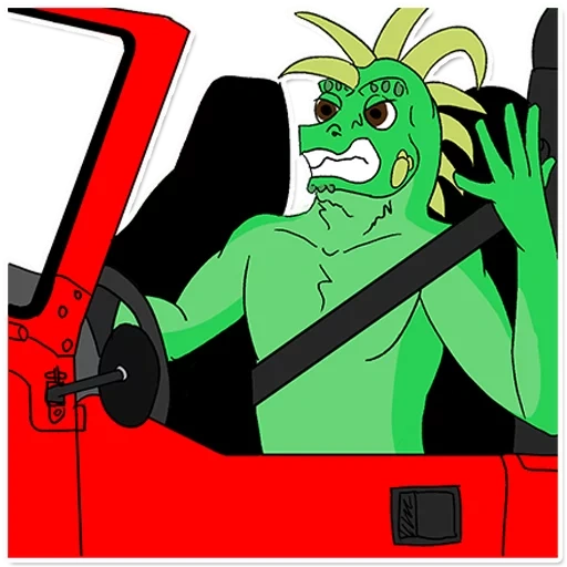 the male, human, dinosaur punk, the car is a crocodile, redlettermedia endless trash