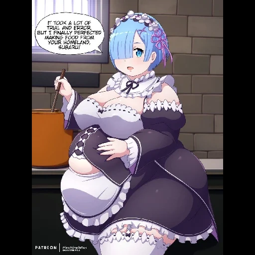 rem re zero, miramiraclerun, fat girl animation, fat cartoon girl, re zero life zero to alternative world