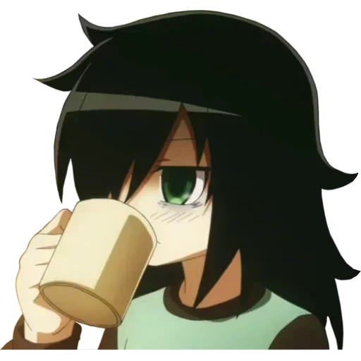 kuroki tomoko, watamote tomoko, томоко куроки пьет, томоко куроки кружкой, куроки томоко пьет чай