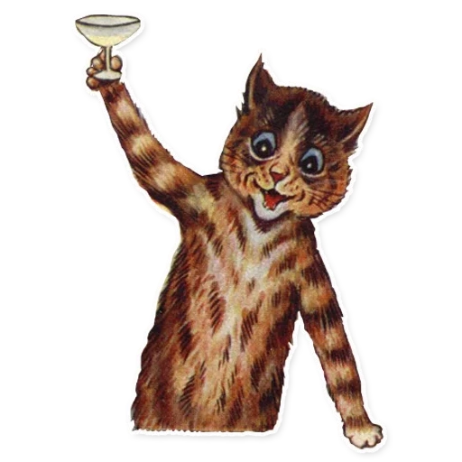 gatto, wayne, gatto ubriaco, cartolina per gatti di louis wain