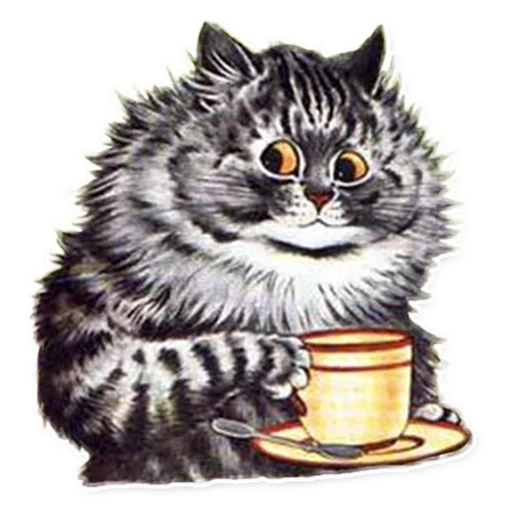 кот пьет чай, луис уэйн коты, луис уэйн кошки, луис уильям уэйн, луис уэйн чаепитие