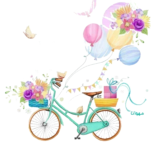 bicycle flowers, bicycle drawing, bicycle with balls, cycling illustration, the drawing of the bicycle is children
