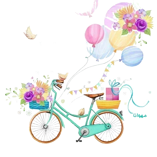 flores de bicicleta, dibujo de bicicletas, bicicleta con bolas, ilustración ciclista, el dibujo de la bicicleta es niños