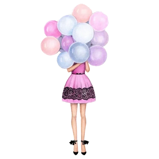 palloncino, ragazza con le palle, ragazza con le palle disegni, palloncini da ragazza, illustrazioni alla moda di ragazze con palline