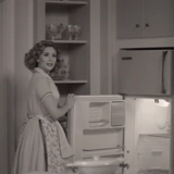 wandavision, wandavision 60, 50a cena di wanda vision, frigorifero 1950-1960, visita rosita tonmobel