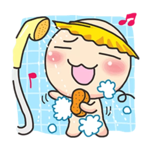 férula, la chica se está lavando, imagen de la ducha del bebé, chica de dibujos animados lavada, chica lavando pintura
