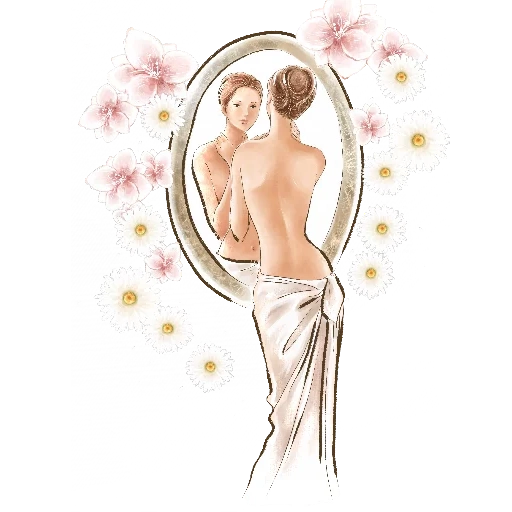 девушка, женщина у зеркала, девушка перед зеркалом, женщина у зеркала рисунок, девушка перед зеркалом рисунок