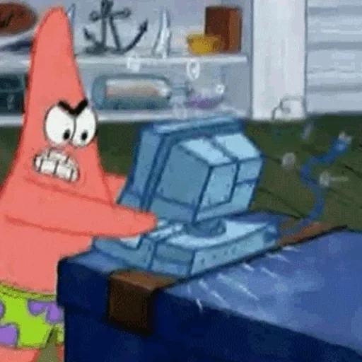 bob schwamm, patrick star, spange bob am computer, spange bob an einem computer, spongebob schwammkopf