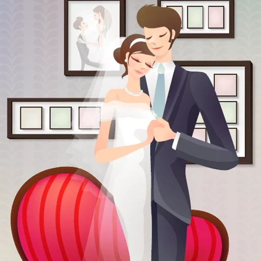 mariage, jeune femme, illustrations de mariage, le dessin animé du marié de la mariée
