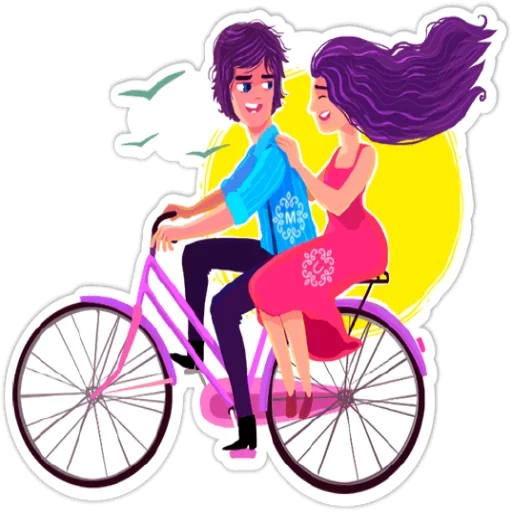 on a bicycle, a couple of a bicycle, cycling illustration, the girl rides a bike, girl bicycles with a white background