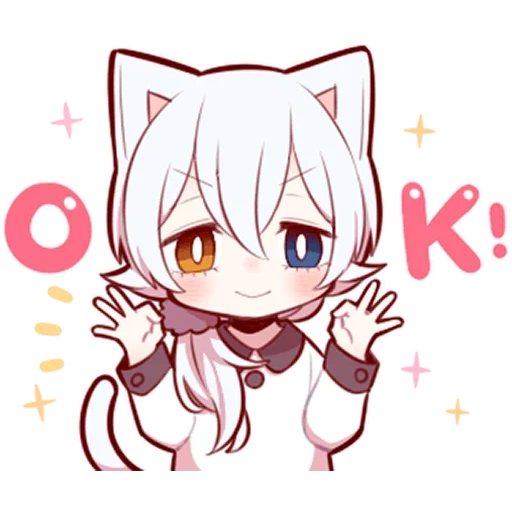 anime neko, neco kawai, kitten putih, anime kawai neko