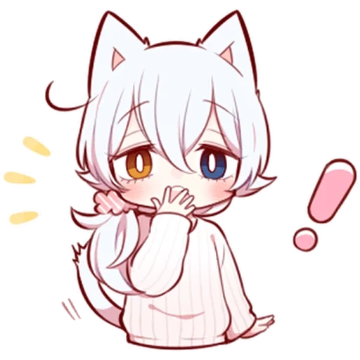 chibi neizi, lovely cartoon, white kitten, anime kawai neko