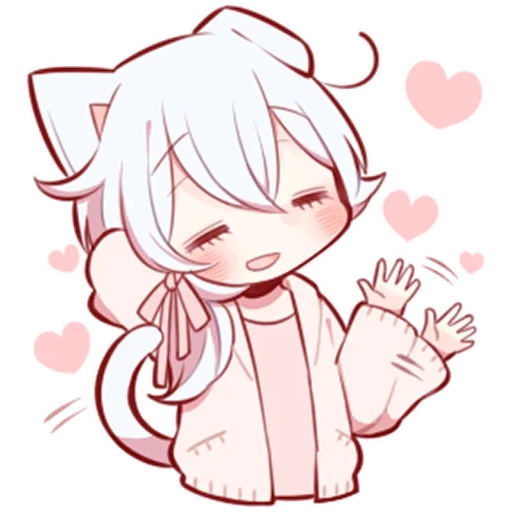 chibi neizi, white kitten, cartoon characters, anime kawai neko